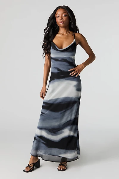 Chiffon Cowl Neck Open Back Maxi Dress
