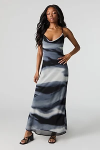 Chiffon Cowl Neck Open Back Maxi Dress