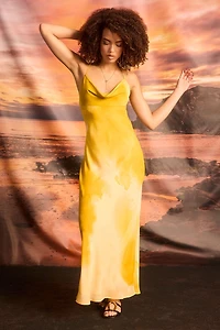 Chiffon Cowl Neck Open Back Maxi Dress