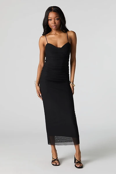 Robe midi bustier ruchée en filet
