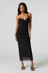 Robe midi bustier ruchée en filet