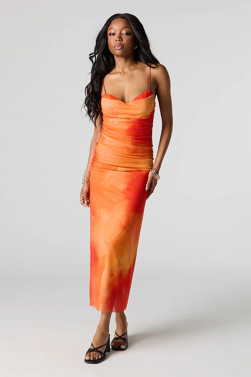 Robe midi bustier ruchée en filet