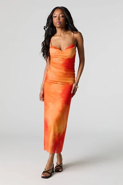Robe midi bustier ruchée en filet