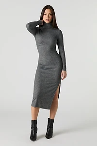 Robe-chandail midi côtelée à col roulé