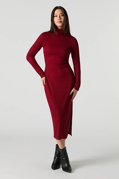 Ribbed Turtleneck Midi Sweater Dress