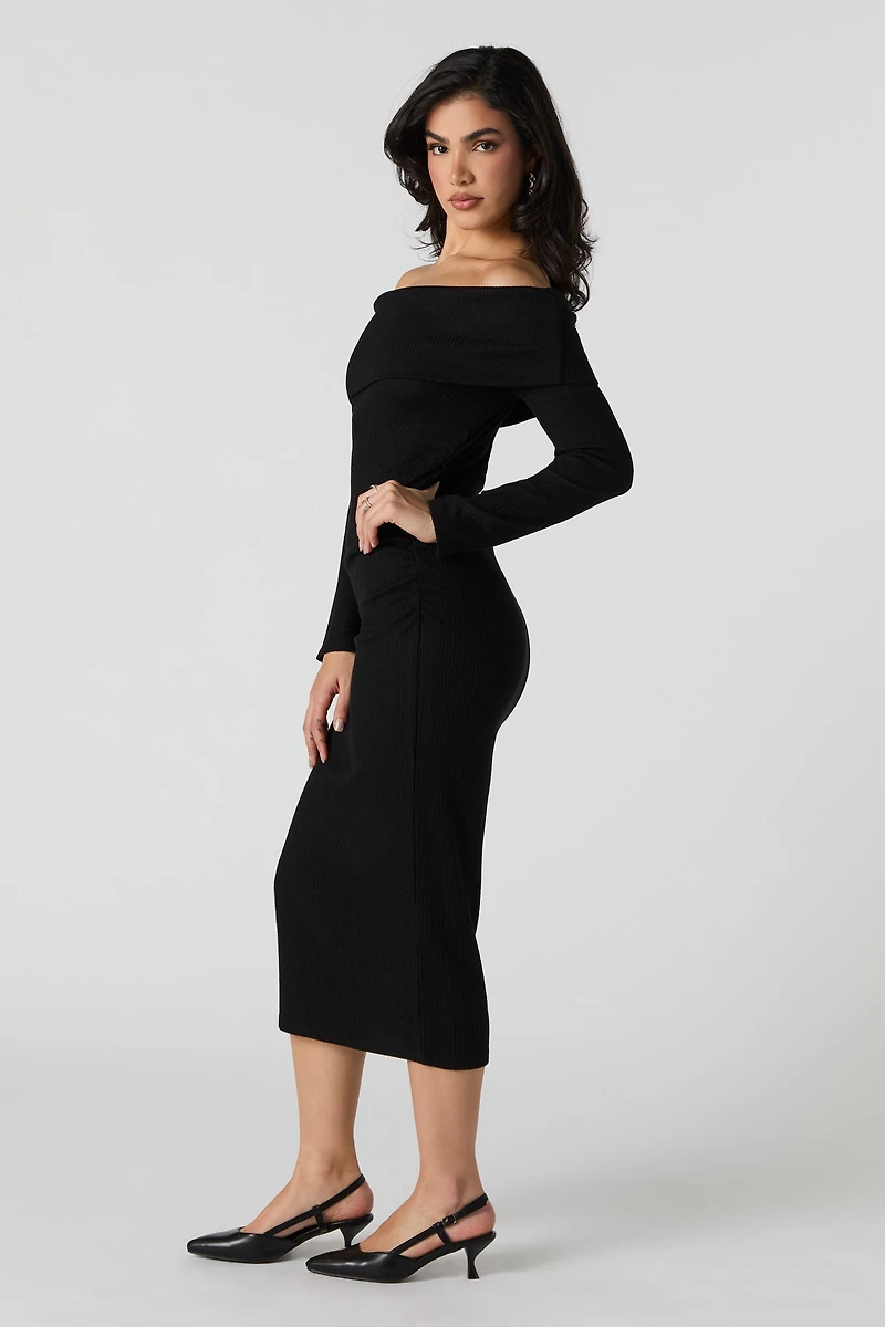 Ribbed Off Shoulder Maxi Sweater Dress