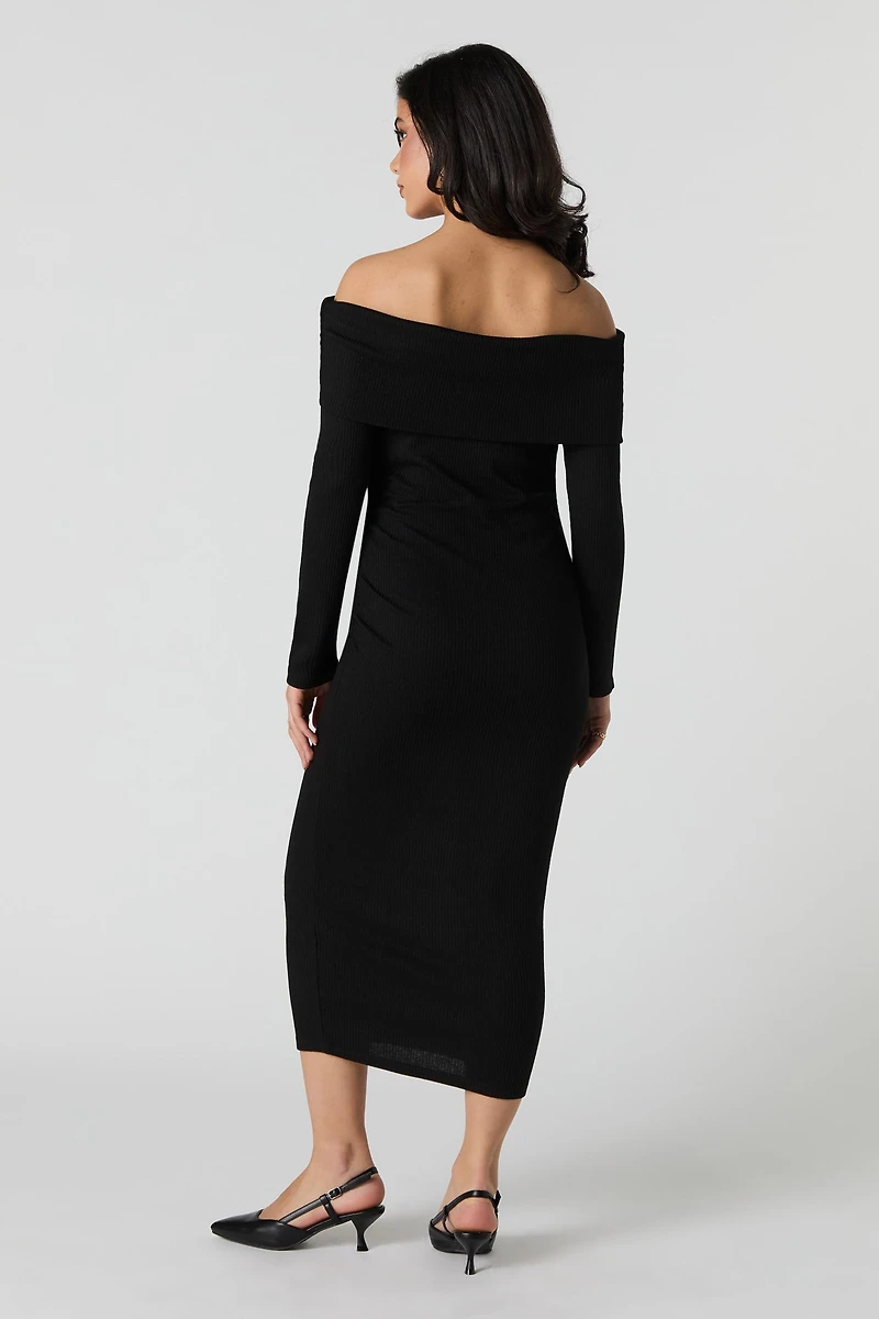 Ribbed Off Shoulder Maxi Sweater Dress