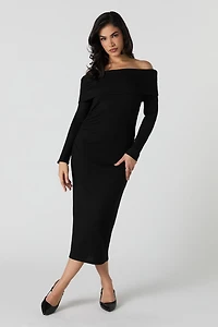 Ribbed Off Shoulder Maxi Sweater Dress