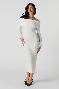 Ribbed Off Shoulder Maxi Sweater Dress