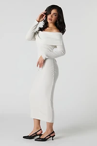 Ribbed Off Shoulder Maxi Sweater Dress