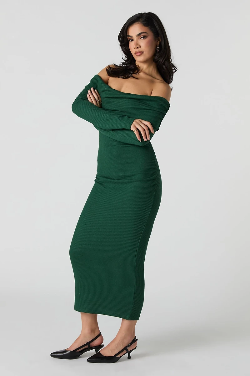 Ribbed Off Shoulder Maxi Sweater Dress