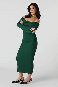 Ribbed Off Shoulder Maxi Sweater Dress