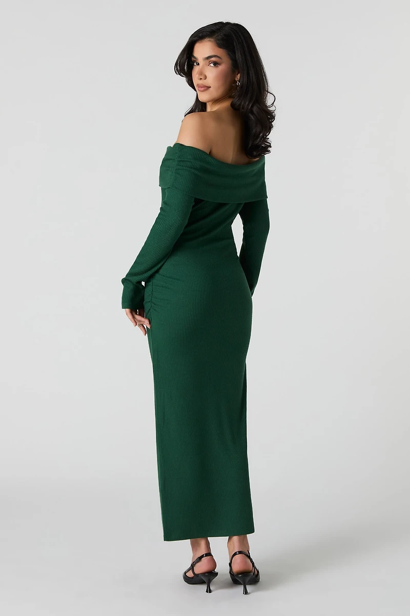 Ribbed Off Shoulder Maxi Sweater Dress
