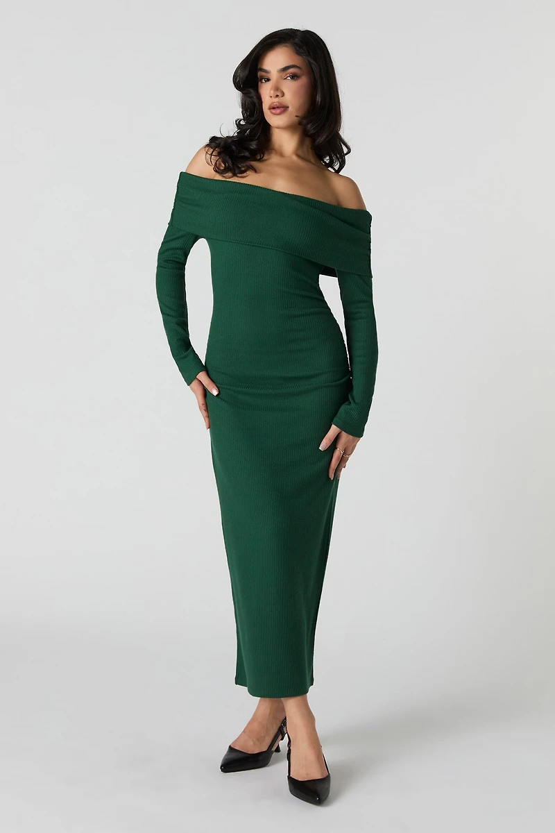 Ribbed Off Shoulder Maxi Sweater Dress