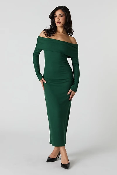 Ribbed Off Shoulder Maxi Sweater Dress
