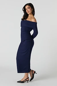 Ribbed Off Shoulder Maxi Sweater Dress