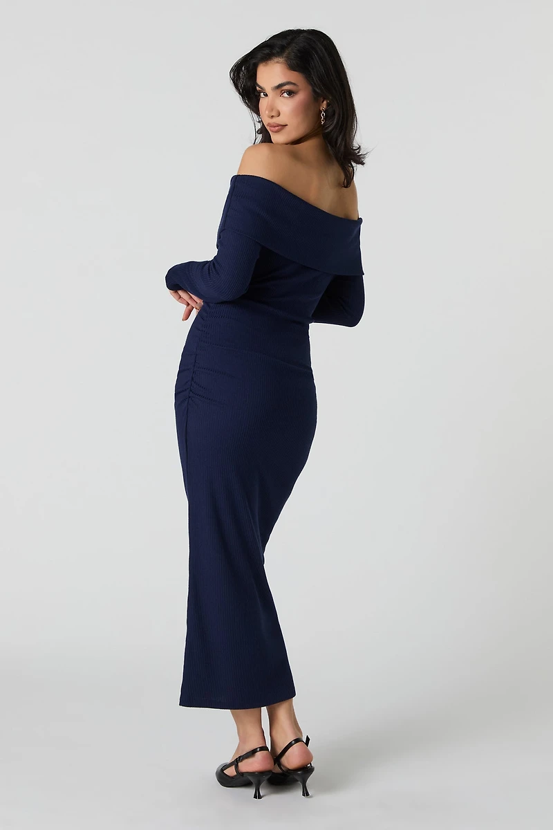 Ribbed Off Shoulder Maxi Sweater Dress