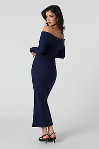 Ribbed Off Shoulder Maxi Sweater Dress