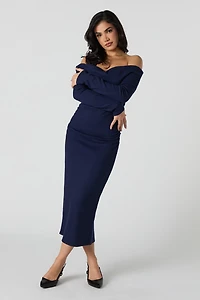 Ribbed Off Shoulder Maxi Sweater Dress
