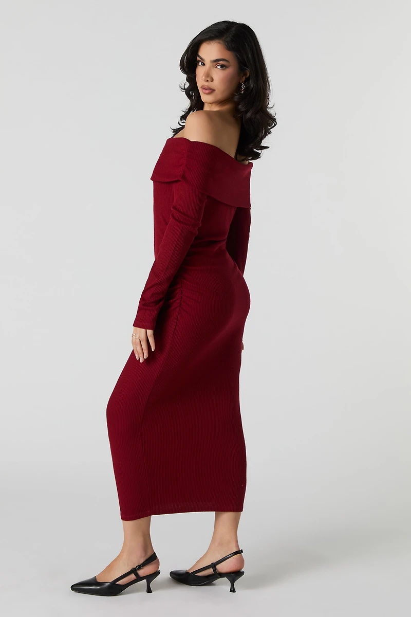 Ribbed Off Shoulder Maxi Sweater Dress