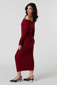 Ribbed Off Shoulder Maxi Sweater Dress