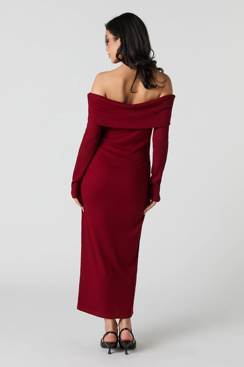 Ribbed Off Shoulder Maxi Sweater Dress