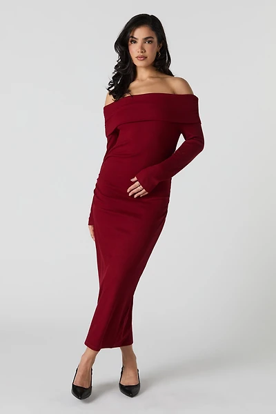 Ribbed Off Shoulder Maxi Sweater Dress