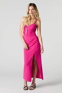 Corset Open Back Slit Maxi Dress
