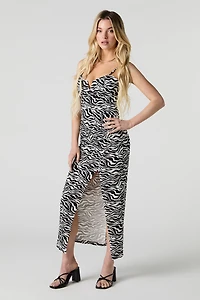 Printed Corset Open Back Slit Maxi Dress