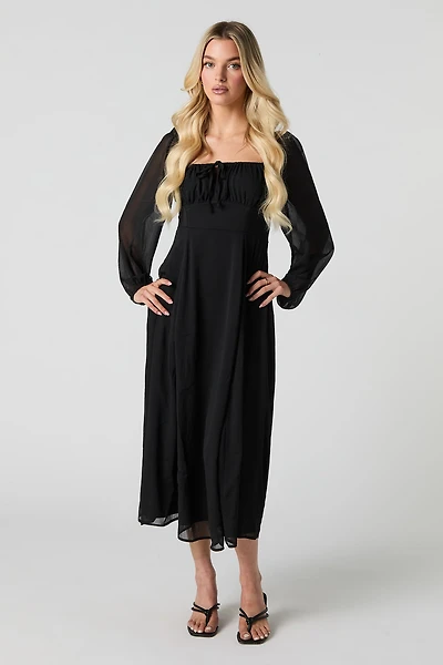 Chiffon A-Line Long Sleeve Midi Dress