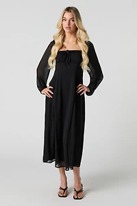 Chiffon A-Line Long Sleeve Midi Dress