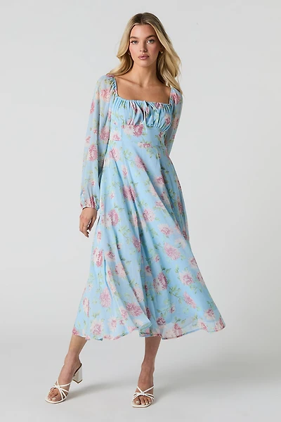 Robe trapèze midi en chiffon à manches longues