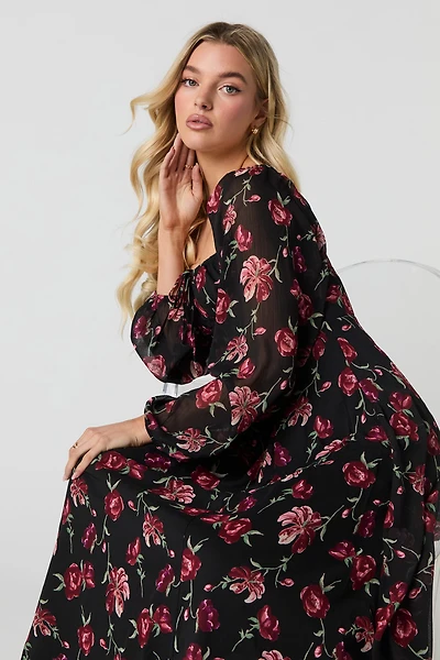 Robe trapèze midi en chiffon à manches longues