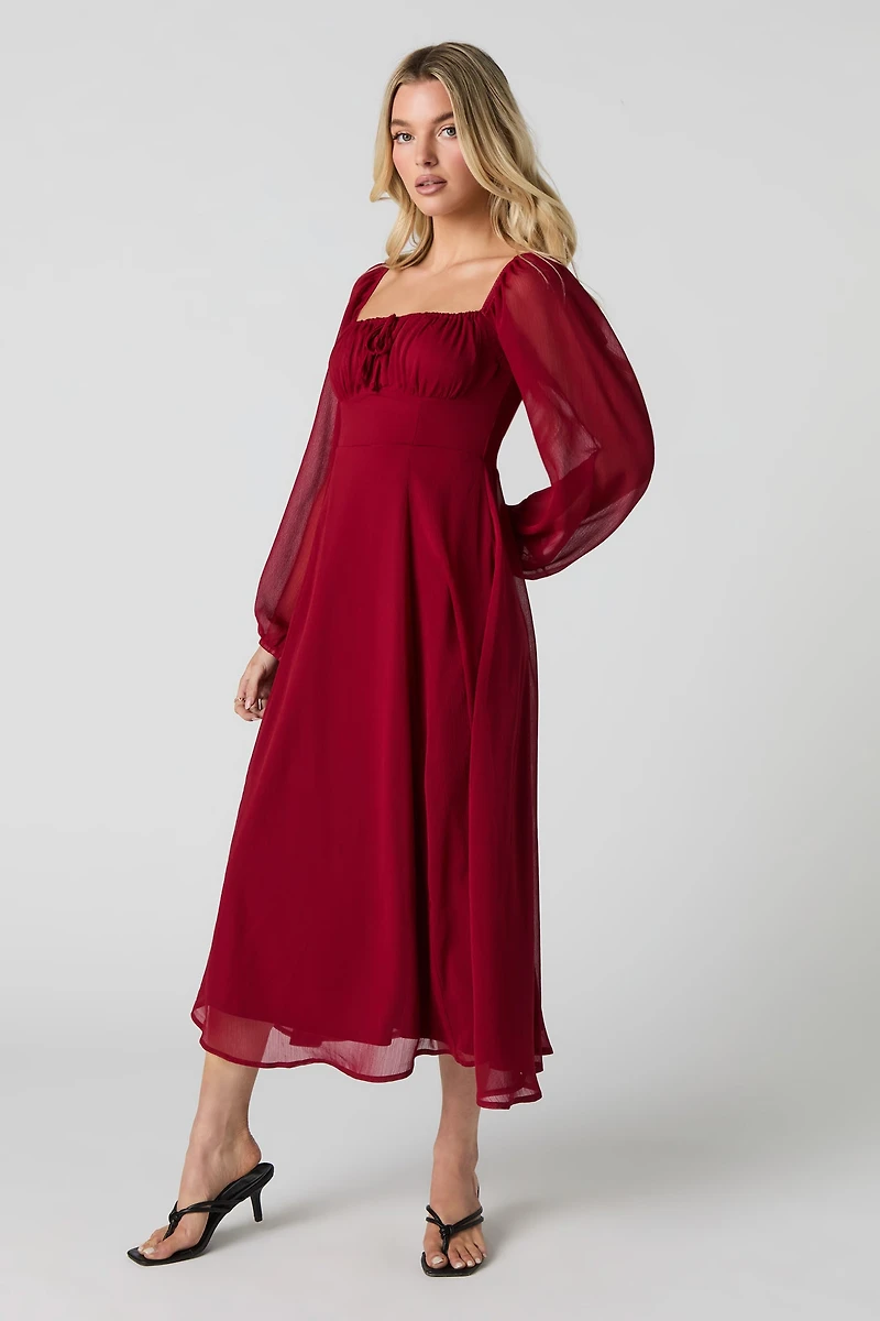 Chiffon A-Line Long Sleeve Midi Dress