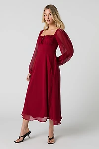 Chiffon A-Line Long Sleeve Midi Dress