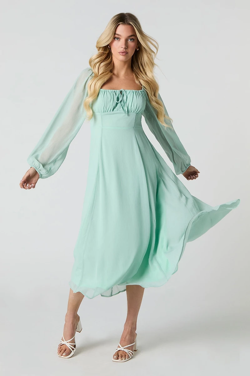 Chiffon A-Line Long Sleeve Midi Dress