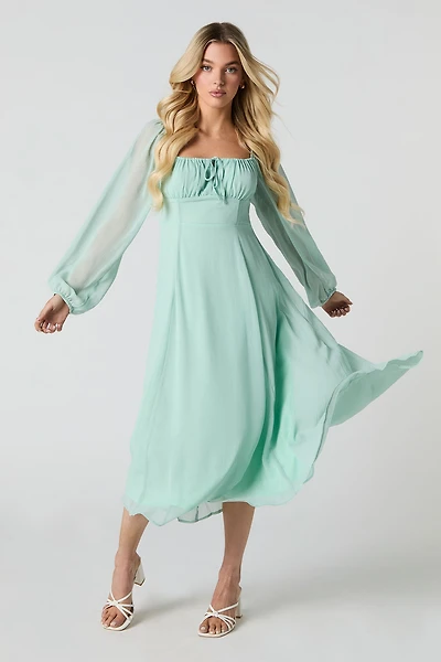 Chiffon A-Line Long Sleeve Midi Dress