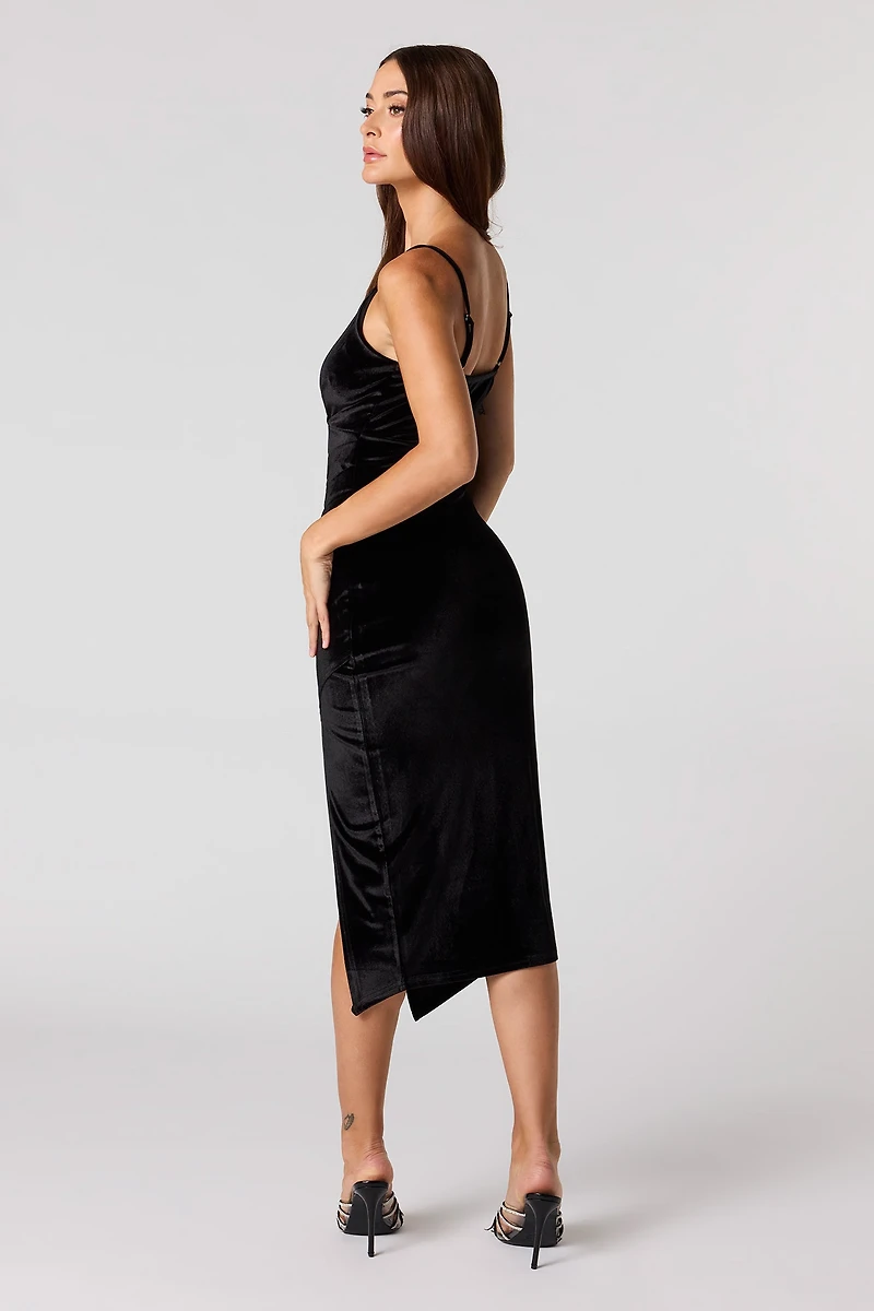 Robe midi en velours avec fente