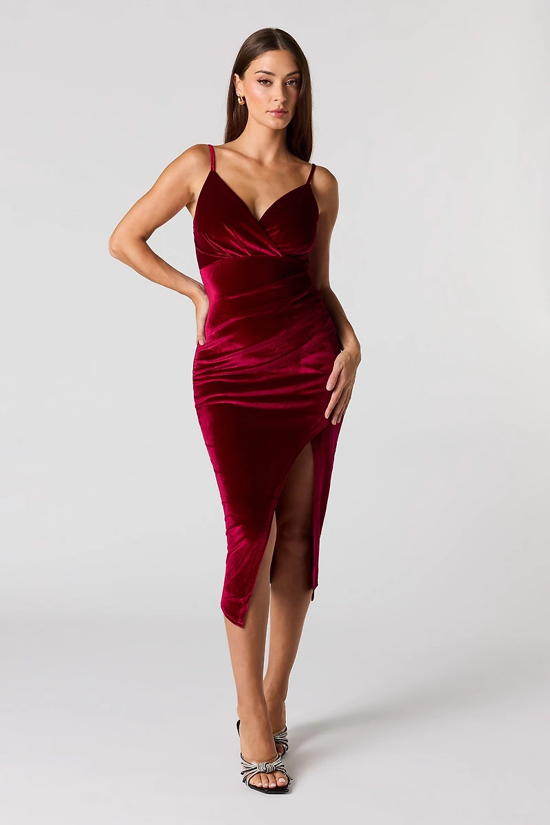 Robe midi en velours avec fente