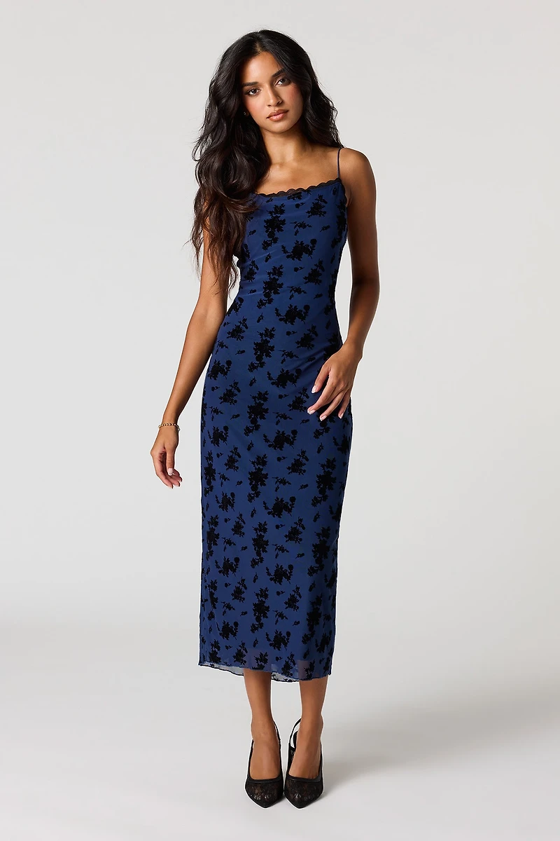 Floral Mesh Midi Dress
