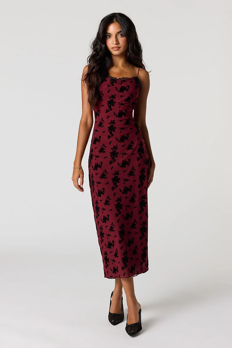 Floral Mesh Midi Dress