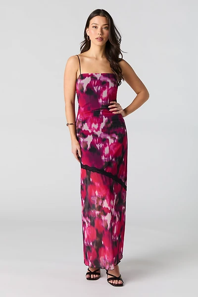 Robe maxi en filet imprimé