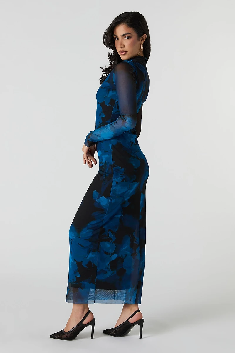Robe-chandail imprimée avec superposition en filet