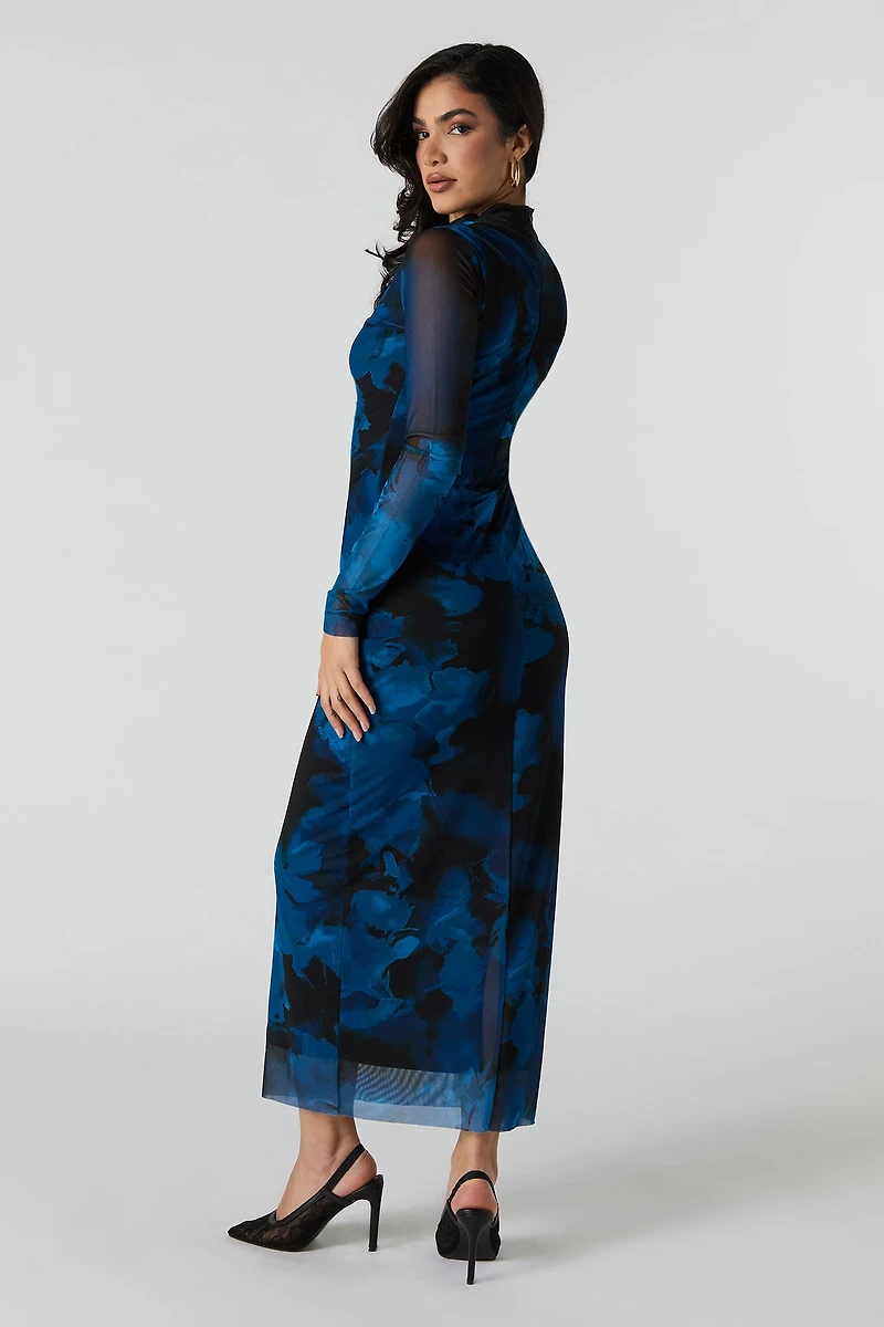 Robe-chandail imprimée avec superposition en filet