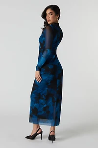 Robe-chandail imprimée avec superposition en filet