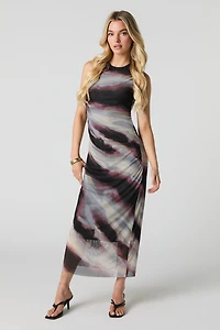 Printed Mesh Sleeveless Maxi Dress