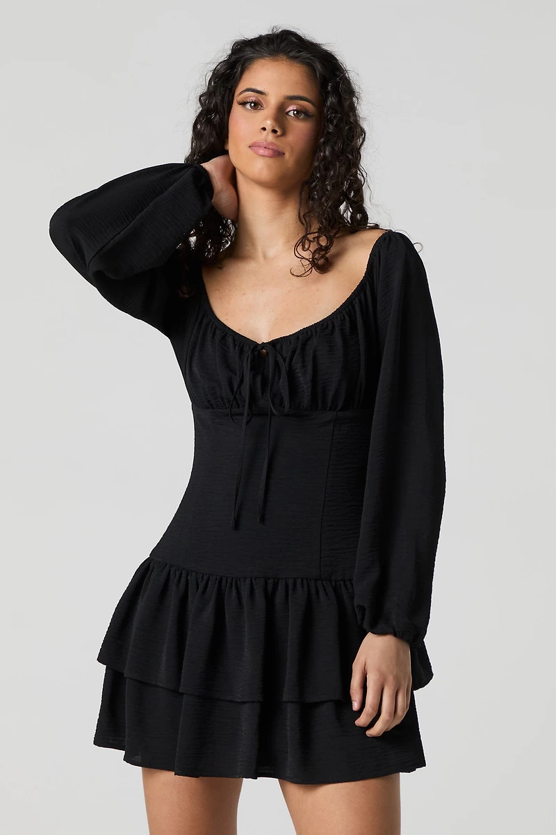 Flowy Fit & Flare Long Sleeve Mini Dress