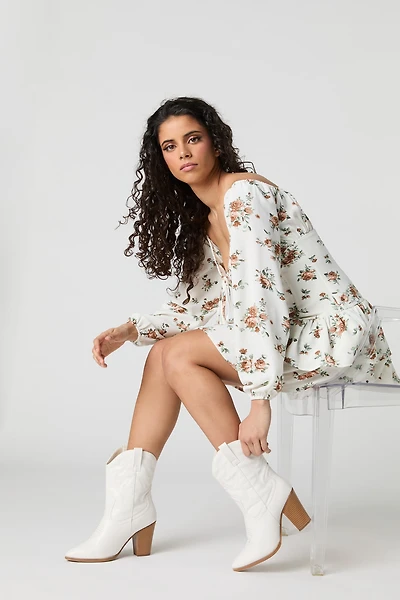 Flowy Fit & Flare Long Sleeve Mini Dress