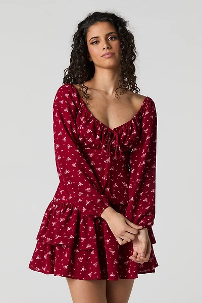 Flowy Fit & Flare Long Sleeve Mini Dress
