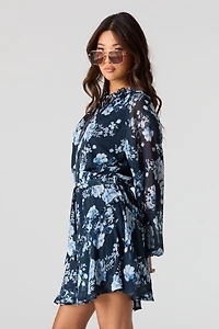 Minirobe en chiffon à manches longues